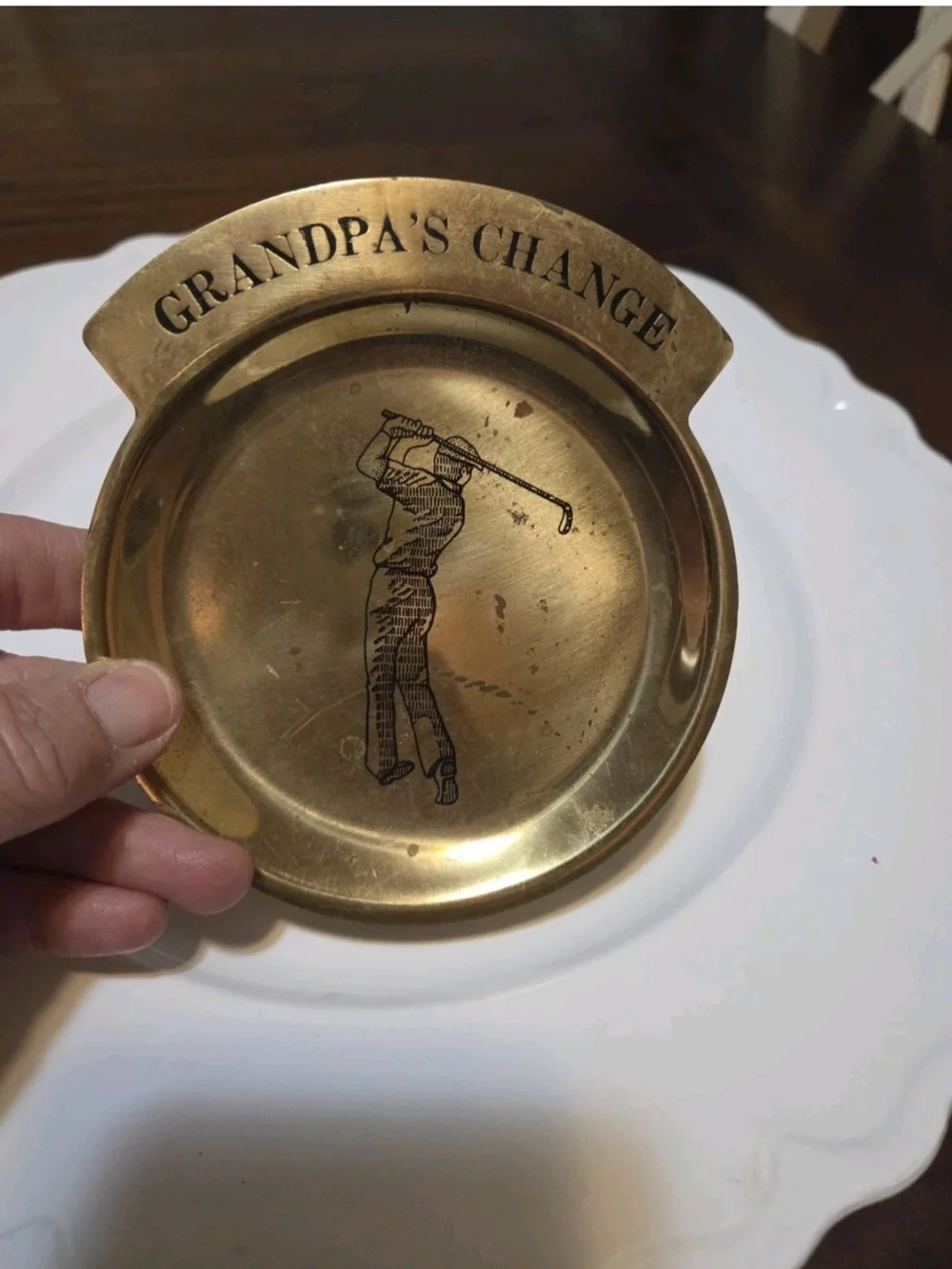 Vintage Brass 'Grandpa's Change' Golf Trinket Dish